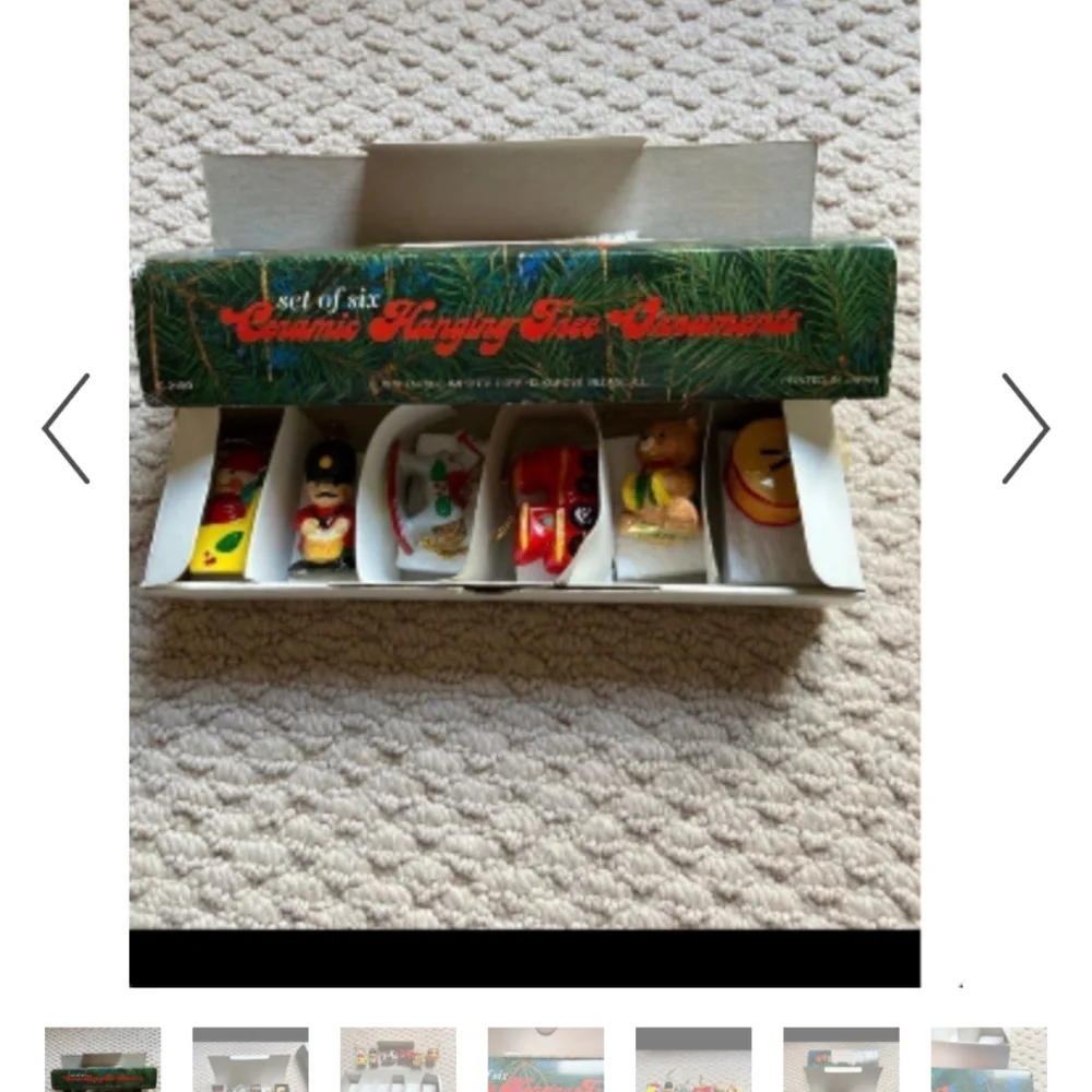Six Vintage 1978 Christmas Ornaments in Box VGC